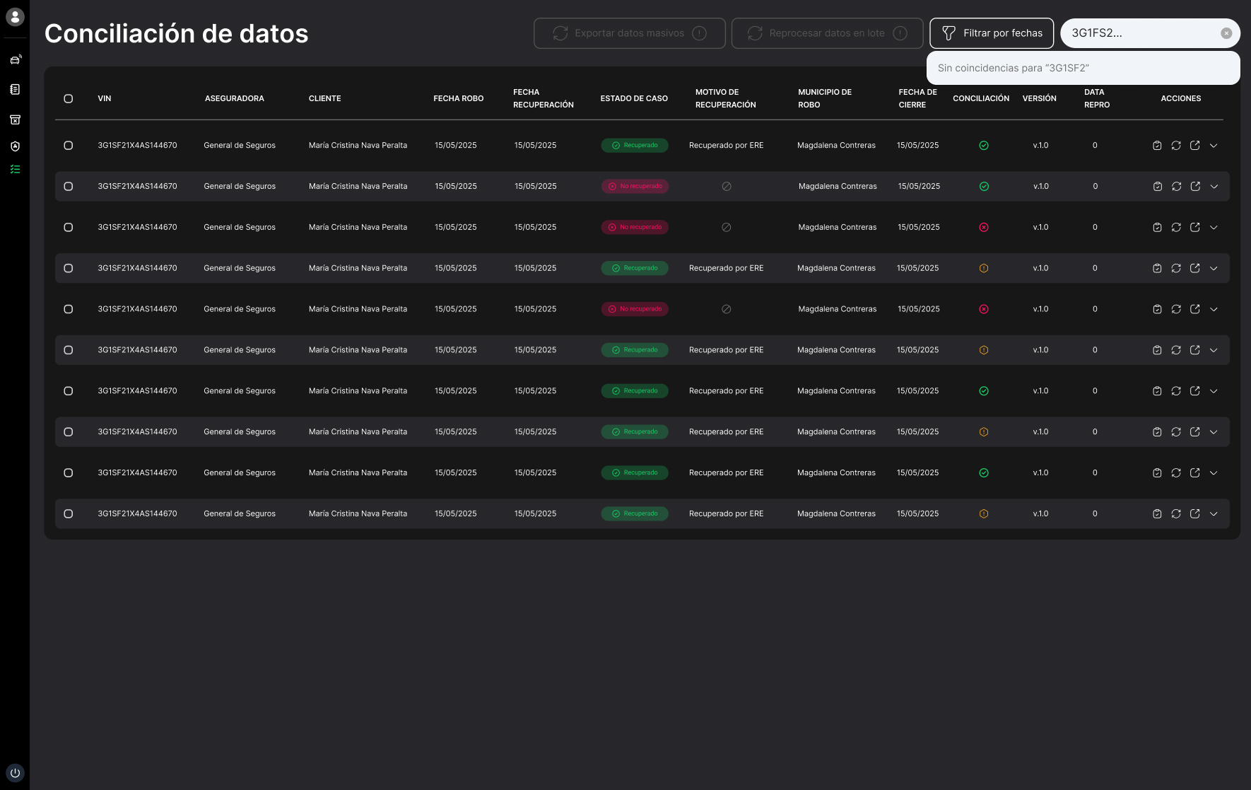 Searching by VIN, with an explicit no-match state.